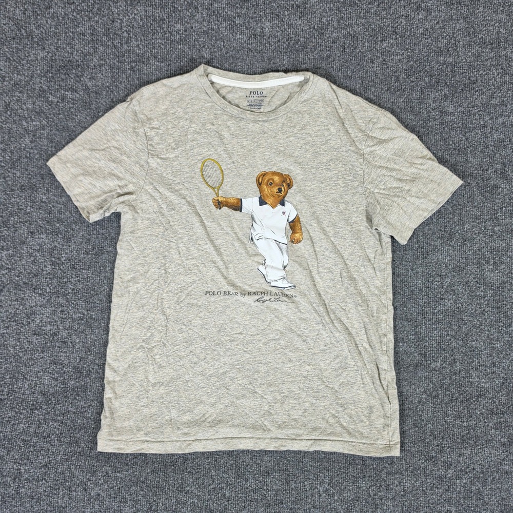Polo Ralph Lauren Polo Bear Tennis Graphic Tee Heather Gray Women Medium Preppy
